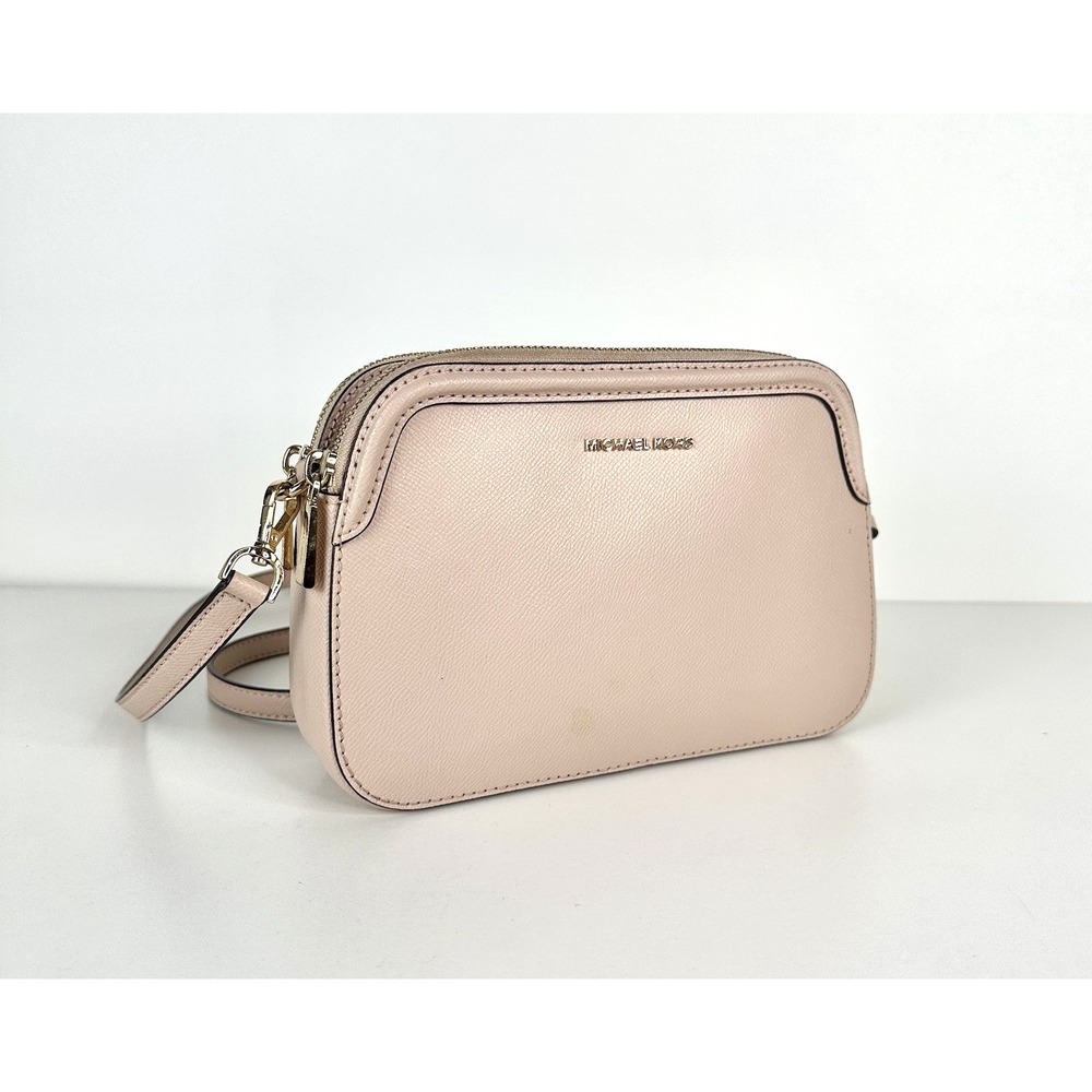 Michael Kors Large Blush Pink Crossgrain Leather Double‎ Zip Crossbody Bag